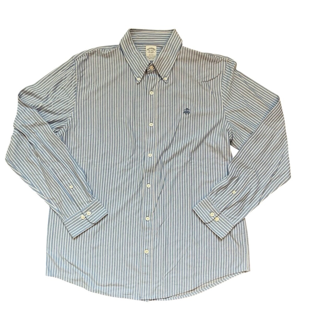 Brooks Brothers Button Down Shirt Blue Striped Regent Supima Cotton Mens XL